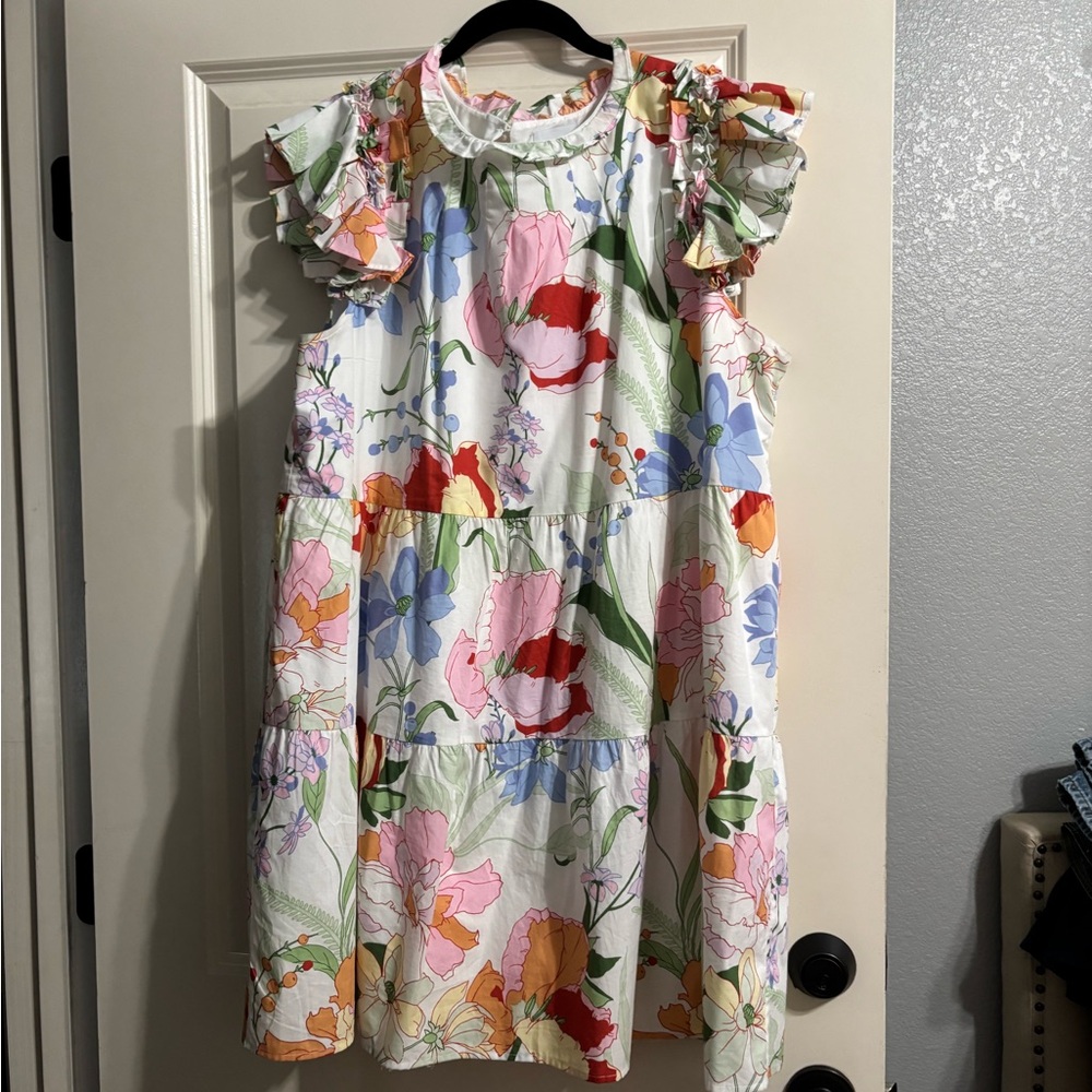 Sugarlips Orange and Pink Ruched Ruffled Sundress